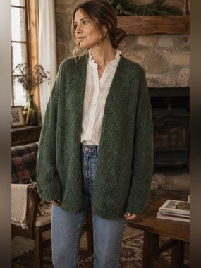 ELK green alpaca wool blend grandpa sweater Size S/M